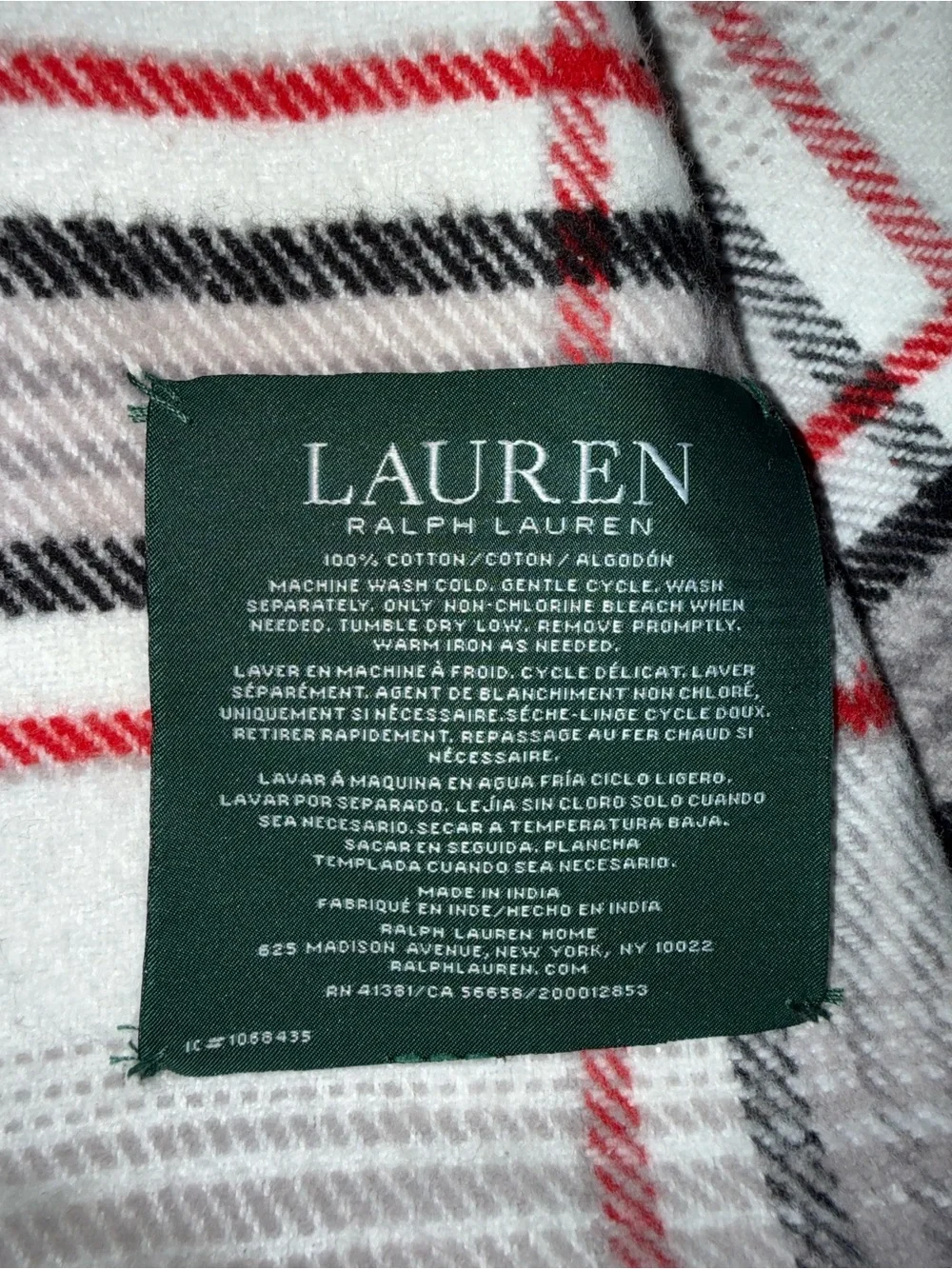 Ralph Lauren NWT New with tags Christmas white red  Stewart Plaid cotton blanket